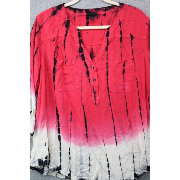 Torrid Harper Tie-Dye 3/4 Roll Tabbed Sleeve Top-Size 2X-BOHO-Hippie - Picture 2 of 11